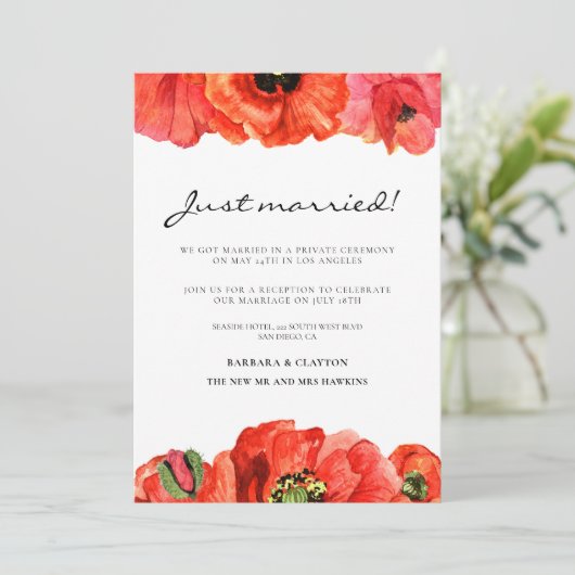 Faire-part de mariage à l'aquarelle coquelicots ro (Debout devant)