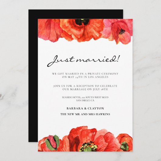 Faire-part de mariage à l'aquarelle coquelicots ro (Devant / Derrière)