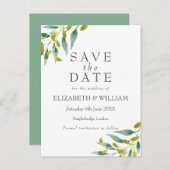 Faire-part de mariage à l'aquarelle de feuilles de (Devant / Derrière)