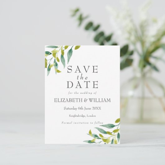 Faire-part de mariage à l'aquarelle de feuilles de (Debout devant)