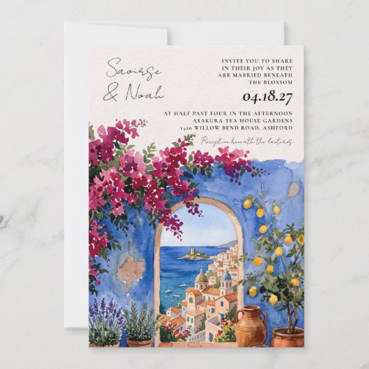 Faire-part de mariage à l'aquarelle de la Côte d'A (Devant)