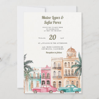 Faire-part de mariage à l'aquarelle de La Havane à