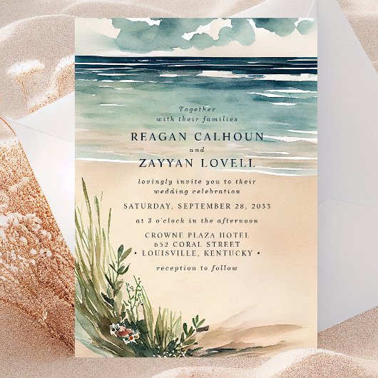 Faire-part de mariage à l'aquarelle de la plage oc