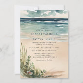 Faire-part de mariage à l'aquarelle de la plage oc (Devant)