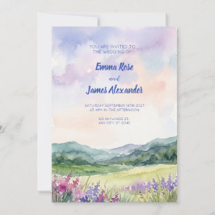 Faire-part de mariage à l'aquarelle de prairie de