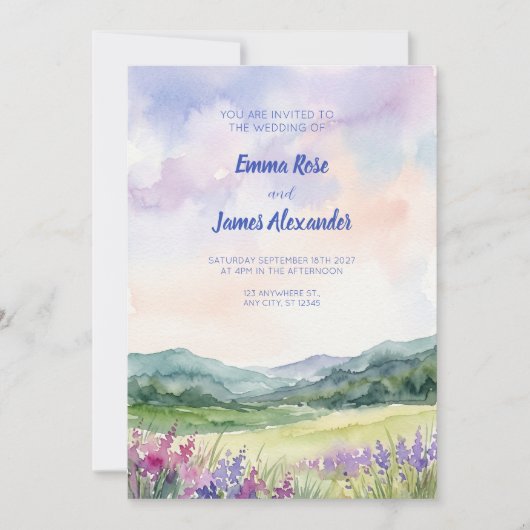 Faire-part de mariage à l'aquarelle de prairie de (Devant)