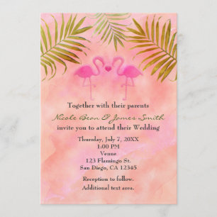 Faire-part de mariage à l'aquarelle Deux Flamants 
