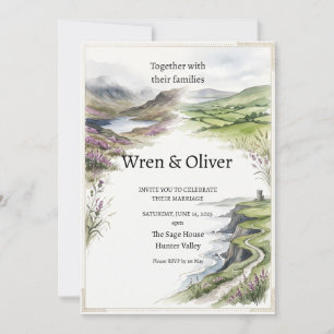 Faire-part de mariage à l'aquarelle du lac de mont