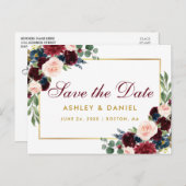 Faire-part de mariage à l'aquarelle en bleu, flora (Devant / Derrière)