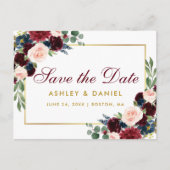 Faire-part de mariage à l'aquarelle en bleu, flora (Devant)