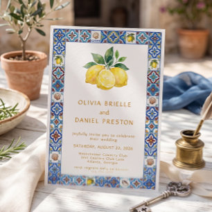Faire-part de mariage à l'aquarelle en carreau de