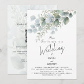 Faire-part de mariage à l'aquarelle Eucalyptus mod (Devant / Derrière)