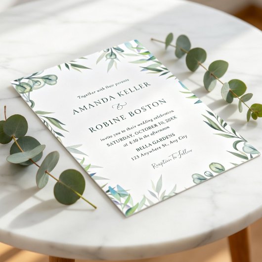Faire-part de mariage à l'aquarelle Eucalyptus Ver