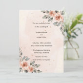 Faire-part de mariage à l'aquarelle Fleur de rose (Debout devant)