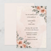Faire-part de mariage à l'aquarelle Fleur de rose (Devant / Derrière)