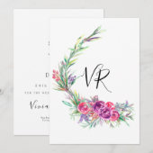 Faire-part de mariage à l'aquarelle Fleurs violett (Devant / Derrière)
