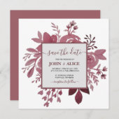 Faire-part de mariage à l'aquarelle Floral Bourgog (Devant / Derrière)