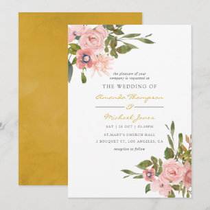 Faire-part de mariage à l'aquarelle floral rose et