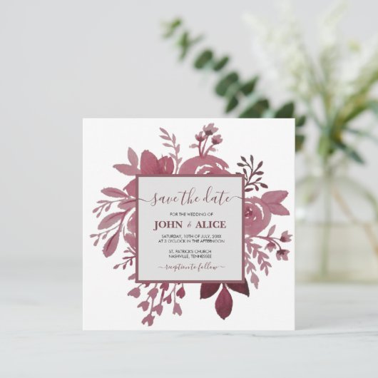 Faire-part de mariage à l'aquarelle florale bordea (Debout devant)