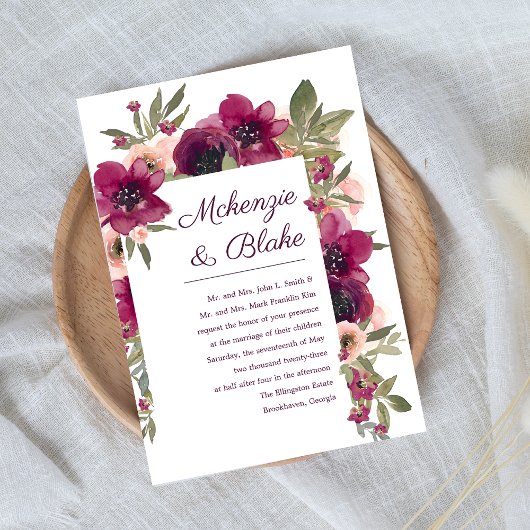 Faire-part de mariage à l'aquarelle florale Marron