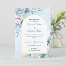 Faire-part de mariage à l'aquarelle florale or ble