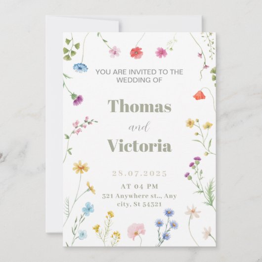 Faire-part de mariage à l'aquarelle florale petite (Devant)