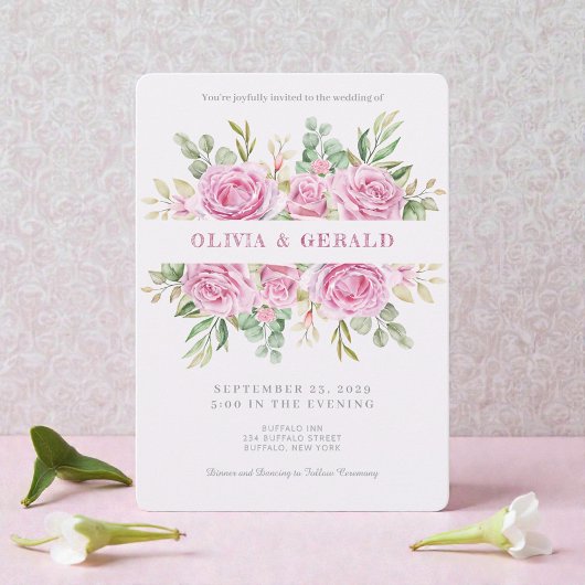 Faire-part de mariage à l'aquarelle florale rose