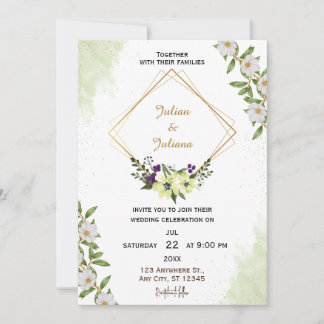Faire-part de mariage à l'aquarelle florale verte