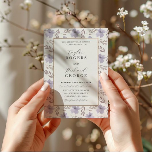 Faire-part de mariage à l'aquarelle florale violet