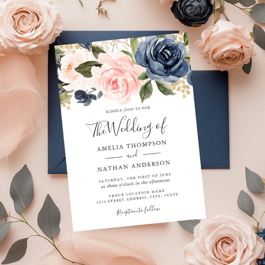 Faire-part de mariage à l'aquarelle Florals Peach