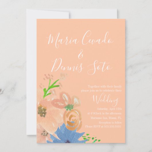 Faire-part de mariage à l'aquarelle gras écriture (Devant)
