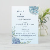 Faire-part de mariage à l'aquarelle Hydrangea Bleu (Debout devant)