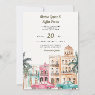 Faire-part de mariage à l'aquarelle La Havane Cuba