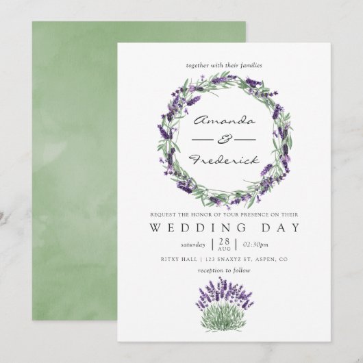 Faire-part de mariage à l'aquarelle lavande (Devant / Derrière)
