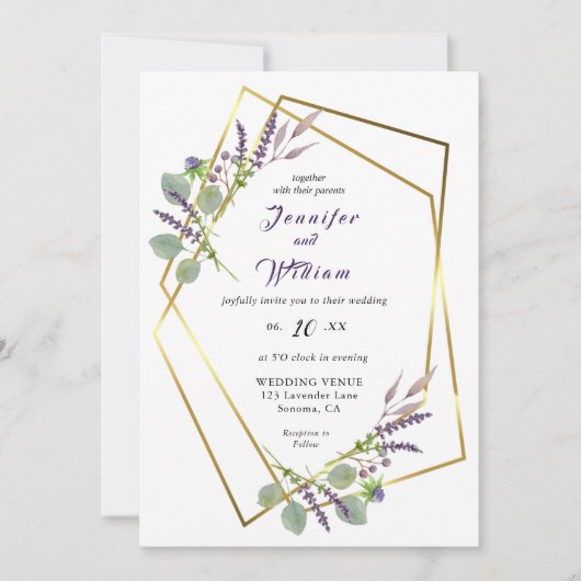 Faire-part de mariage à l'aquarelle Lavande, Eucal (Devant)