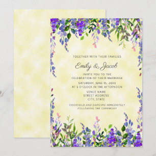 Faire-part de mariage à l'aquarelle lavande sur fo