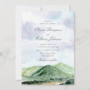 Faire-part de mariage à l'aquarelle Montagne Bleue