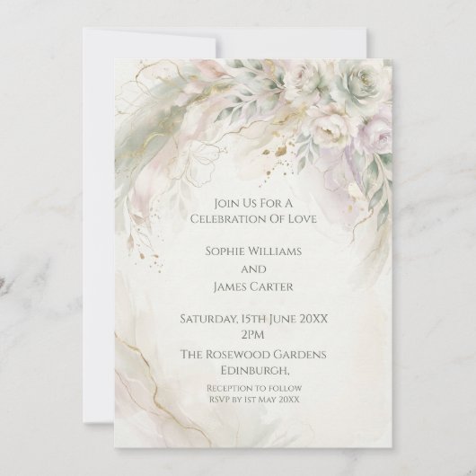 Faire-part de mariage à l'aquarelle Ocean Mist (Devant)