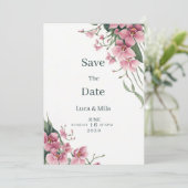 Faire-part de mariage à l'aquarelle orchidée rose (Debout devant)