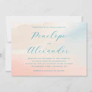 Faire-part de mariage à l'aquarelle pastel de rêve