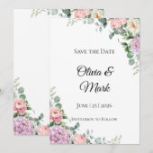 Faire-part de mariage à l'aquarelle Pivoine & Euca (Devant / Derrière)