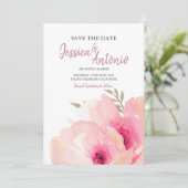 Faire-part de mariage à l'aquarelle Pivoine Rose (Debout devant)