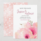 Faire-part de mariage à l'aquarelle Pivoine Rose (Devant / Derrière)