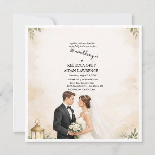 Faire-part de mariage à l'aquarelle pour couple ro
