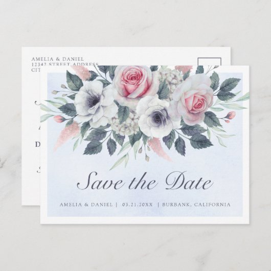 Faire-part de mariage à l'aquarelle romantique Ros (Devant / Derrière)