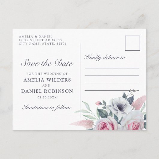 Faire-part de mariage à l'aquarelle romantique Ros (Dos)