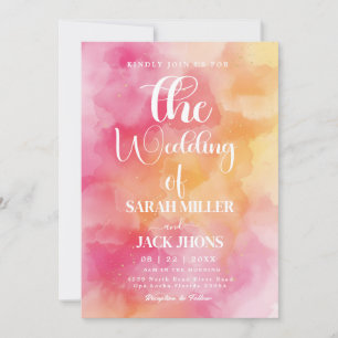 Faire-part de mariage à l'aquarelle rose chaud et