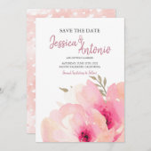 Faire-part de mariage à l'aquarelle rose Pivoine E (Devant / Derrière)