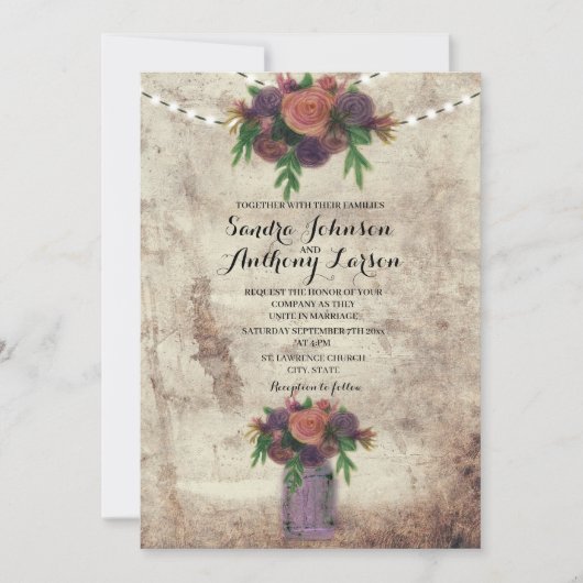 Faire-part de mariage à l'aquarelle rustique rose  (Devant)