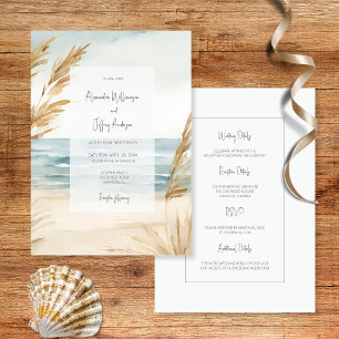 Faire-part de mariage à l'aquarelle sable et surf